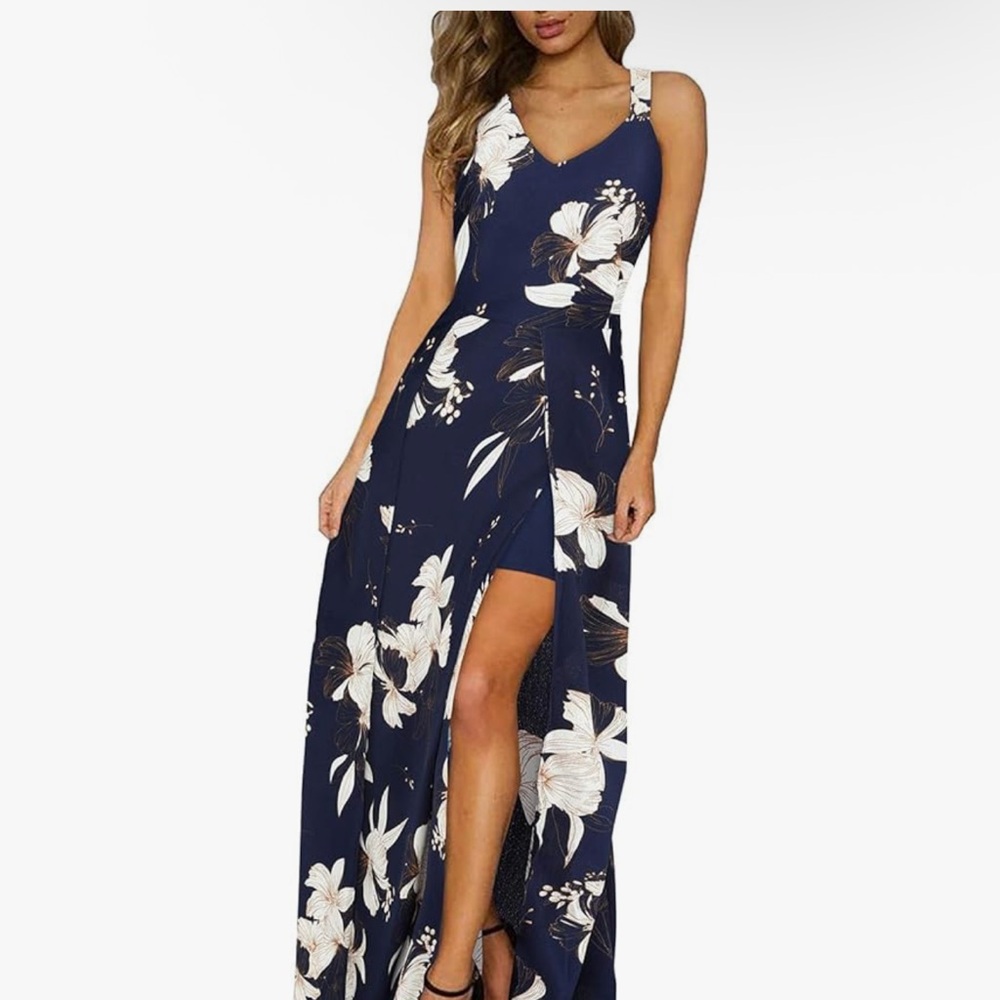 Floral Maxi Dress in Navy and Gold
